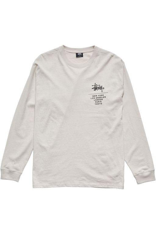 Stussy Mens Cities Stack Long Sleeve T Shirt White - ZKEYC6827